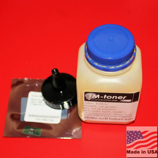 Yellow Toner Refill + Chip for Dell C1660, C1660W, C1660CN, C1660CNW Printer